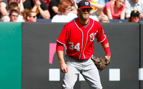 Nationals outfielder Bryce Harper might miss the weekend series against the Braves. (Justin K. Aller/Getty Images Sport)